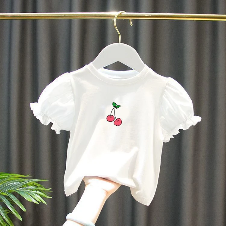 纯棉宝宝t恤夏季儿童短袖公主洋气女宝小童短袖女孩纯棉泡泡袖T恤