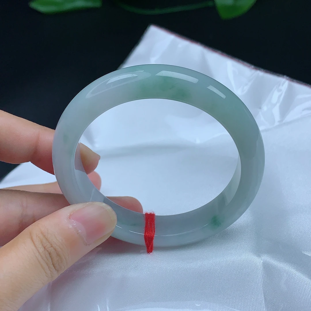 内径54.7mm缅甸天然A货翡翠飘花手镯正圈镯子飘色翡翠玉手镯女款