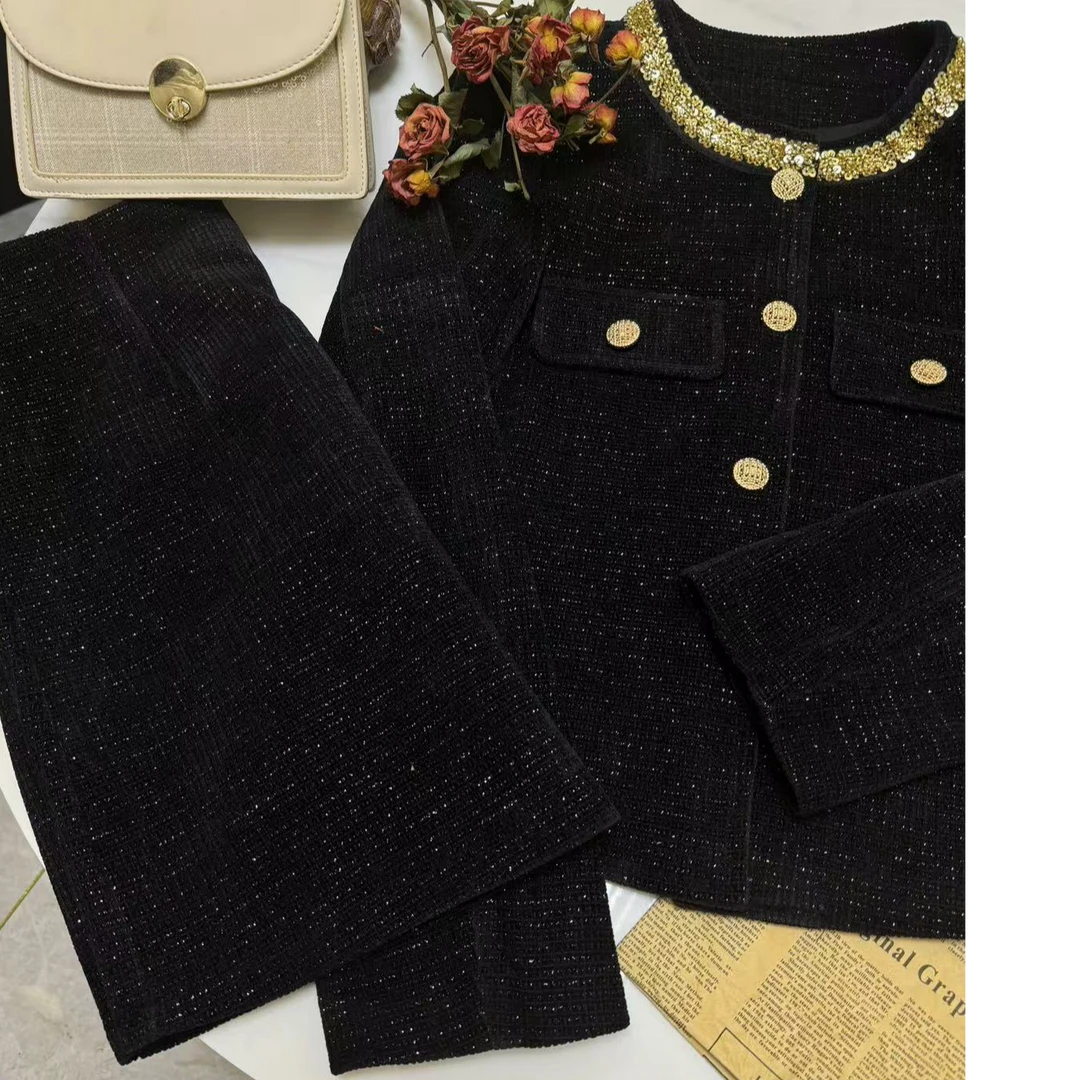 小香风时尚套装2024新款爆款女洋气减龄秋冬休闲百搭外套半身裙潮