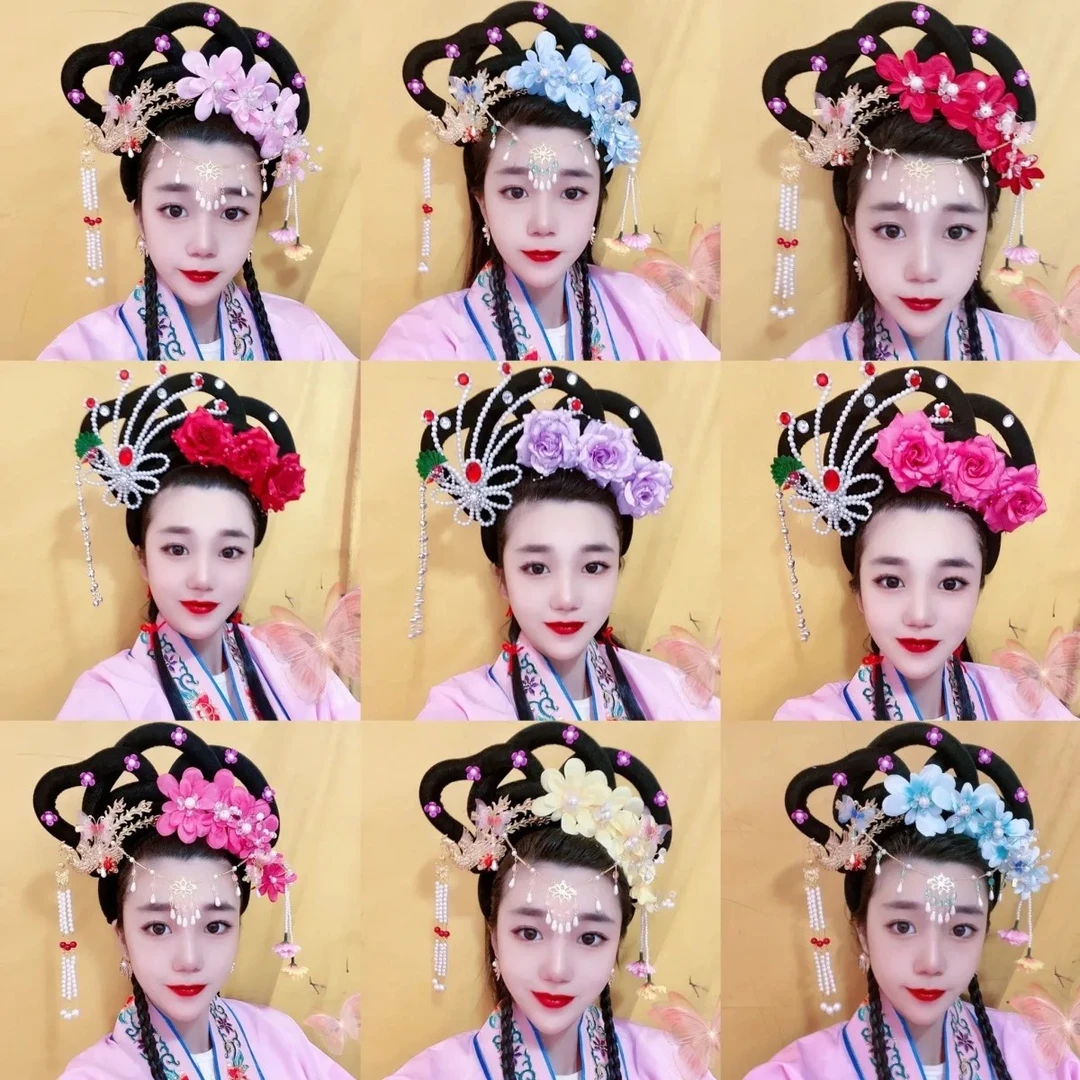 新款戏剧假发头饰饰古代小姐演出头饰仙女发饰黄梅戏头饰嫦娥头饰