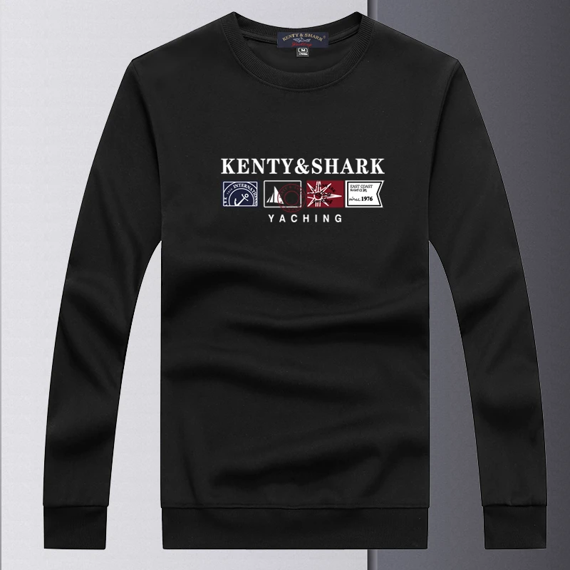 肯迪鲨鱼长袖T恤男士春秋季新款潮牌中青年圆领卫衣休闲宽松上衣