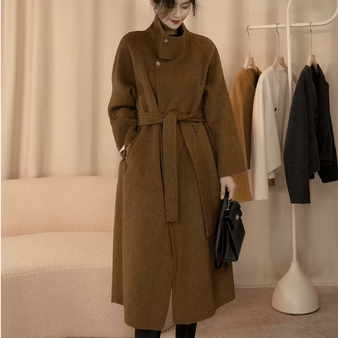 【婉婉专属】665长款大衣显瘦气质针织时尚黑色双面长款秋冬8805