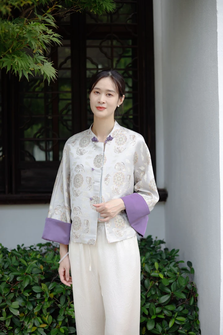 百天舞 桑蚕丝新中式中国风上衣女敦煌飞兔宋锦时尚立领外套