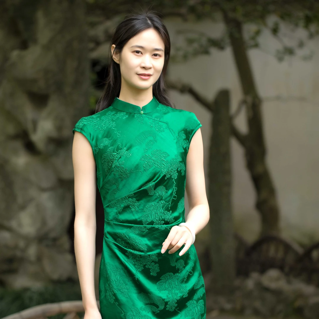 且听吴歌【一色裁】夏季中式气质中长款修身日常优雅中国风旗袍少女