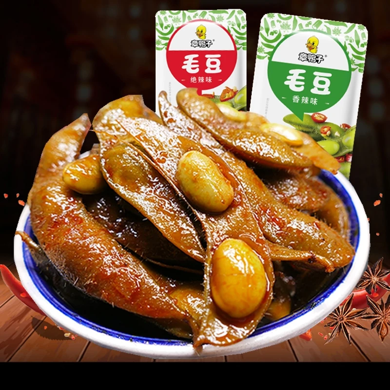 章鸭子香辣毛豆凉拌卤味毛豆凉菜小吃即食麻辣休闲零食湖南特产