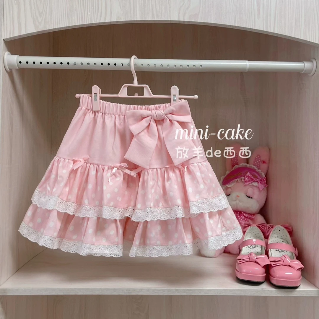 原创甜粉色小蛋糕波点短裙 百搭半裙