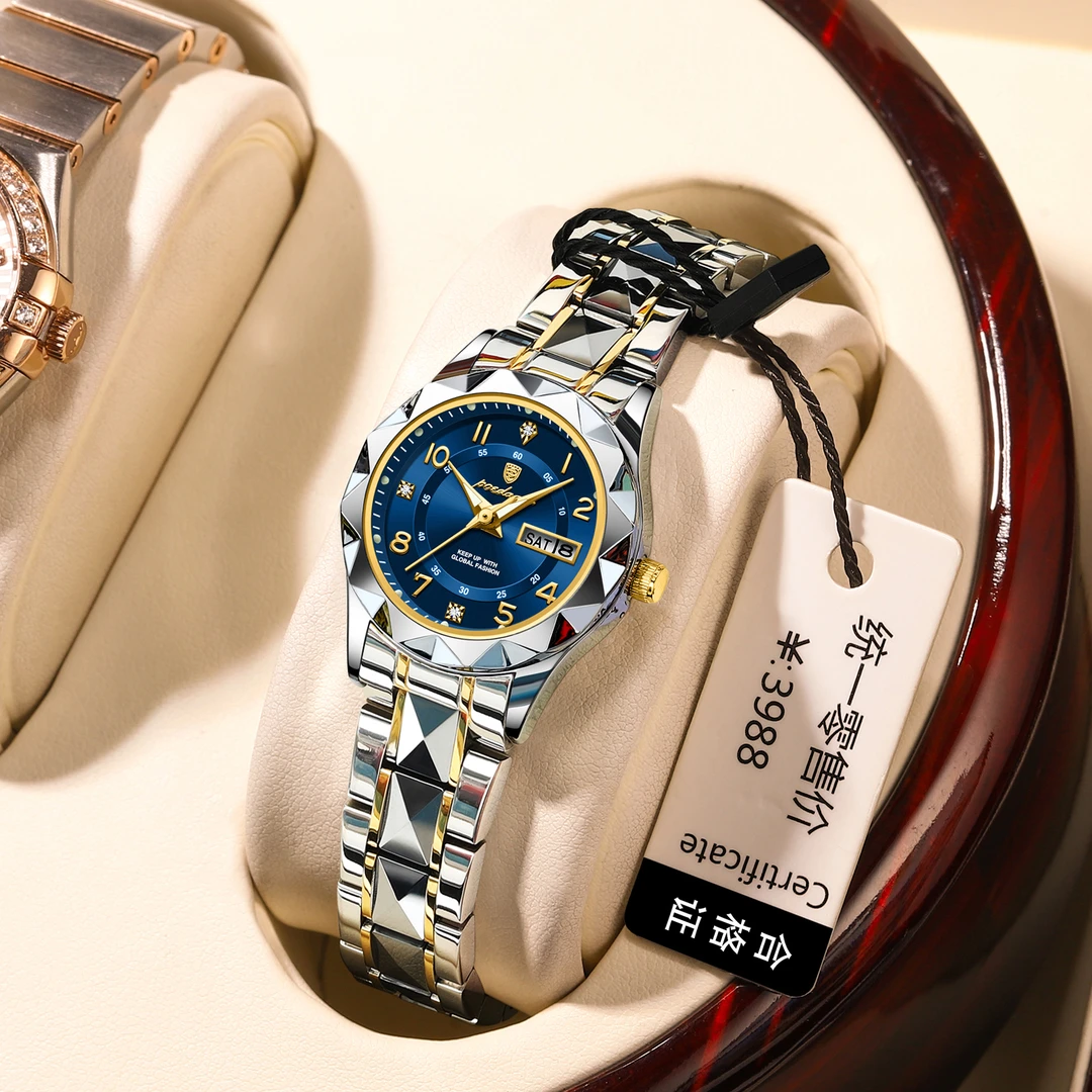 PPOEDAGAR/瑞士新款女士手表全自动夜光防水双日历女款气质石英