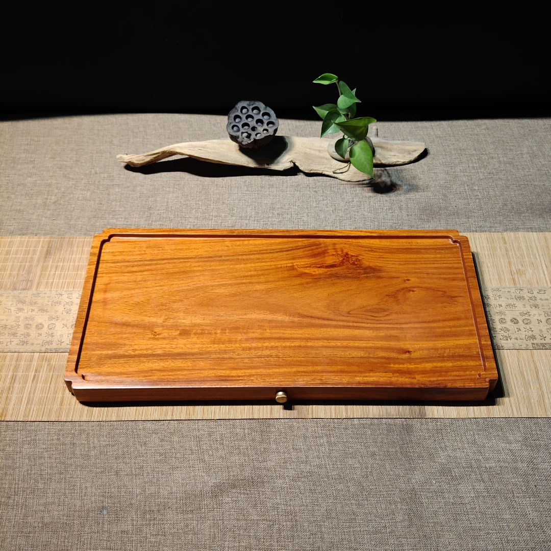 缅甸花梨实木茶盘整块手工制造中式极简大气款茶盘，尺寸52*28