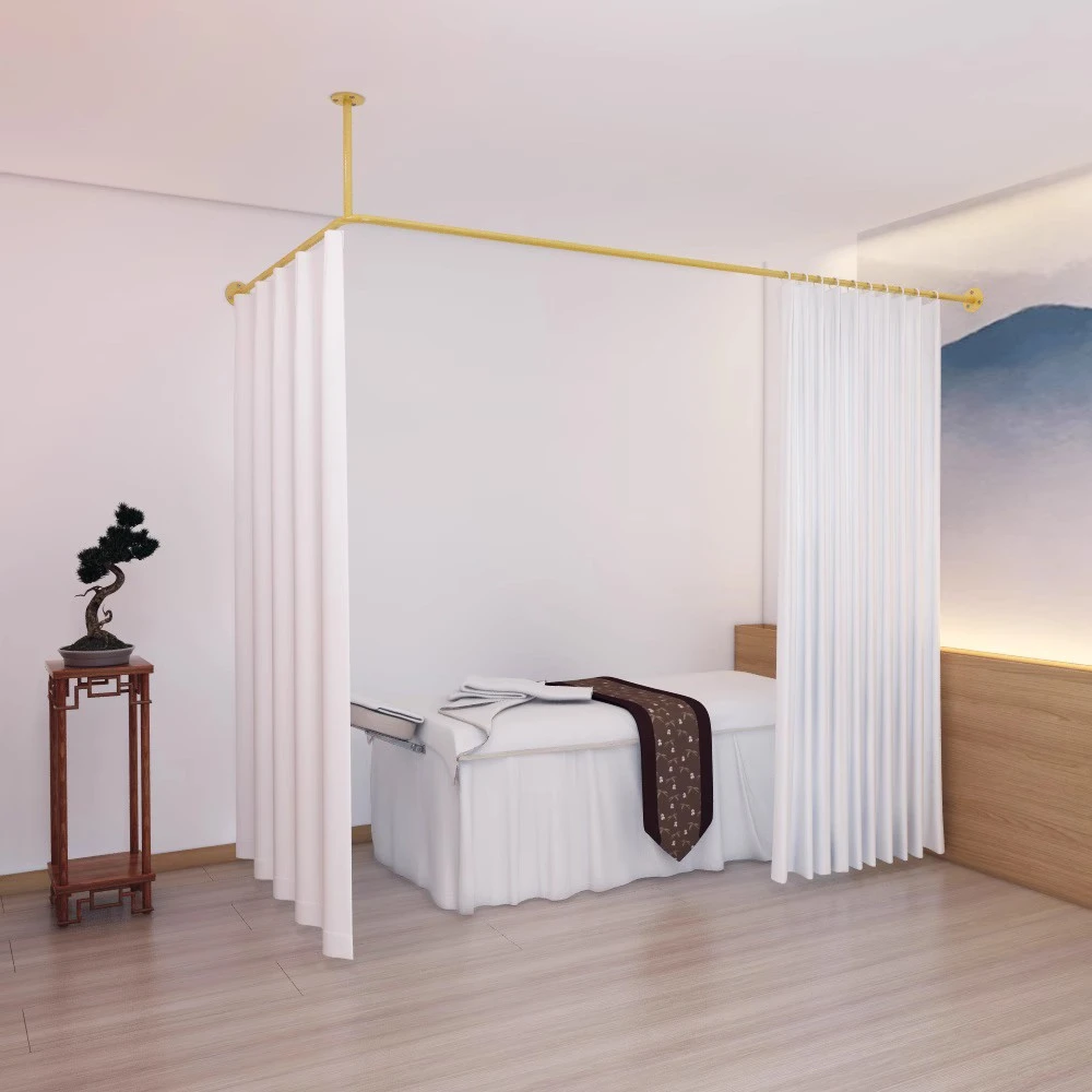 墙角L型隔断帘美容床围帘客厅阳台货架遮挡窗帘铁艺罗马杆支撑架7