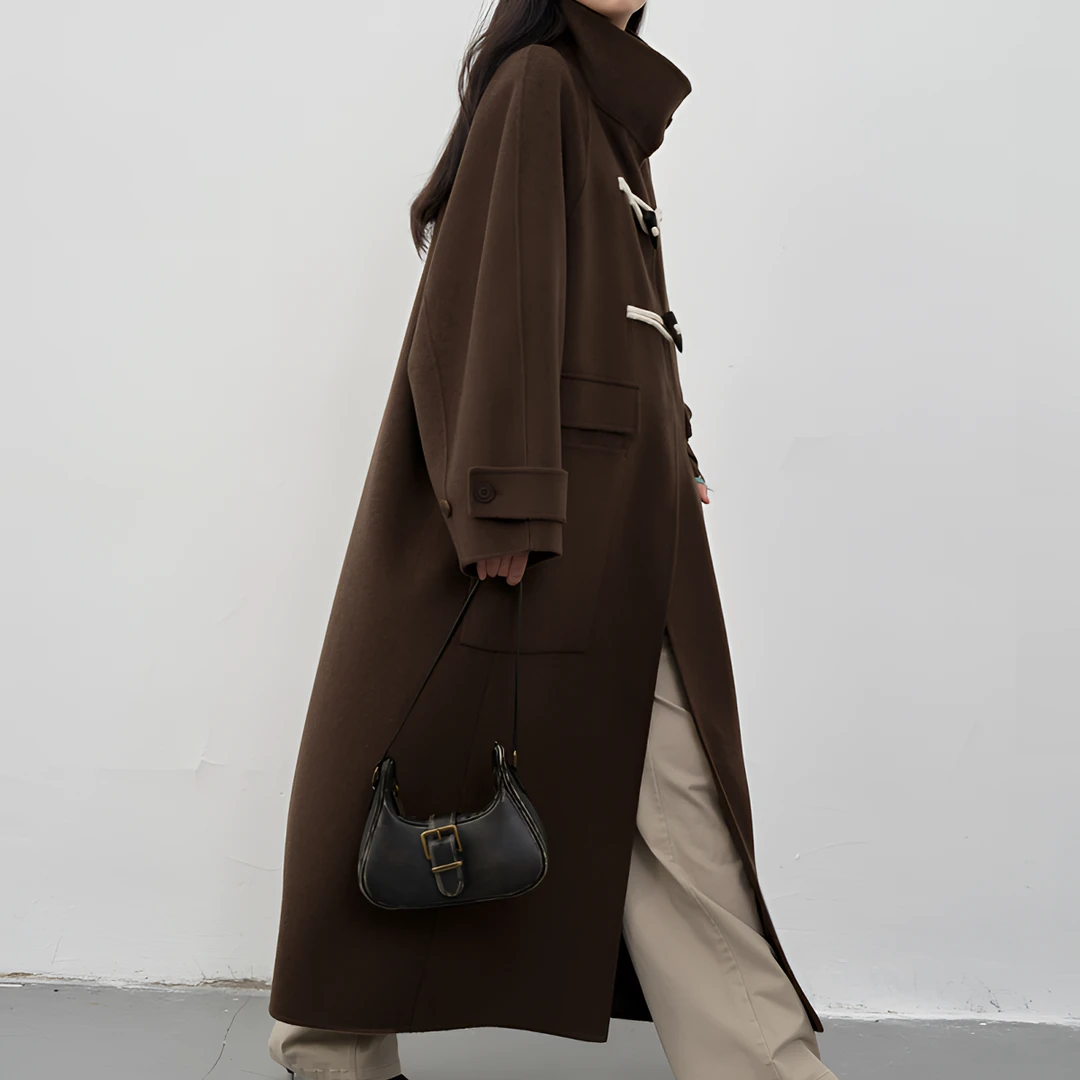 【穿上会心动】秋冬季双面呢羊毛大衣牛角扣廓形宽松长款外套气质