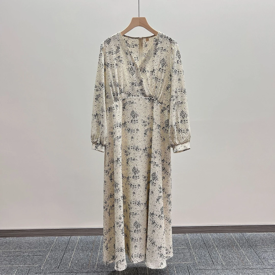 【碎花连衣裙系列】2025新款V领印花温柔法式气质长裙1710