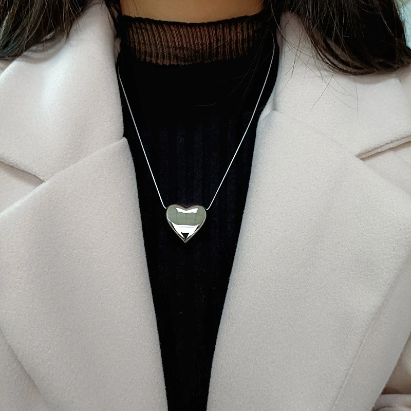 钛钢项链 钛钢大爱心锁骨链女ins极简冷淡风时尚立体桃心项链