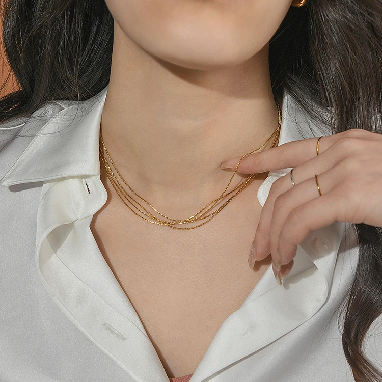 钛钢项链 多层金丝项链千丝万缕法式百搭项链轻奢气质简约锁骨链