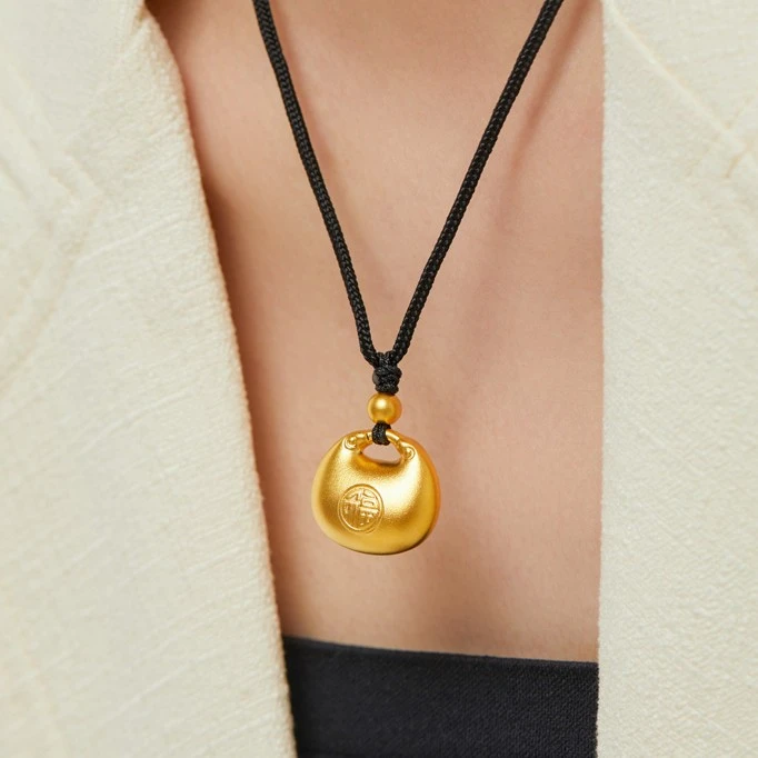 非金属布艺项链 祥云小胖福吊坠实心小坨坨福袋黑绳项链女中国风