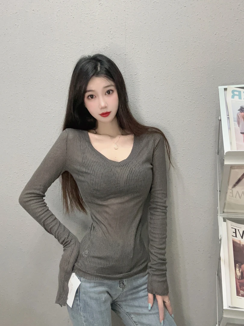 2024春秋新款性感显瘦打底衫微透款