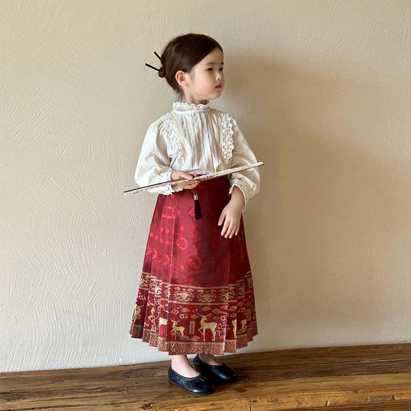 马面裙女童秋季2023新款中国风古装汉服春秋宝宝女孩唐装套装儿童