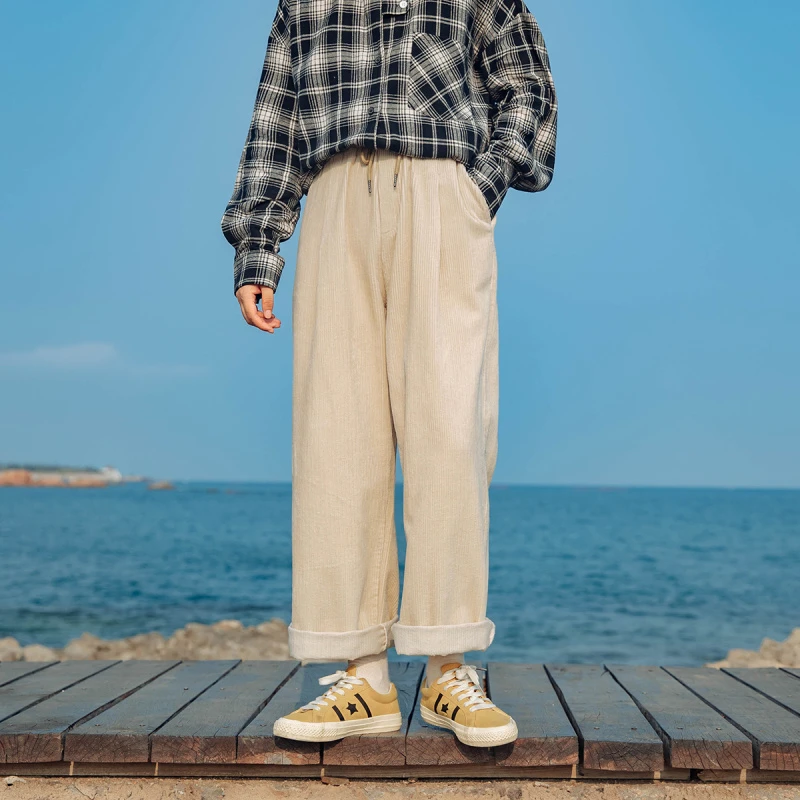KZ042【S-XL】自制休闲裤宽松韩版显瘦长裤阔腿灯芯绒复古