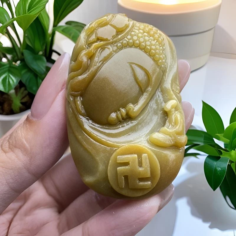 翡翠黄翡佛观天下毛货抛光3天左右 尺寸56*34*12.9mm