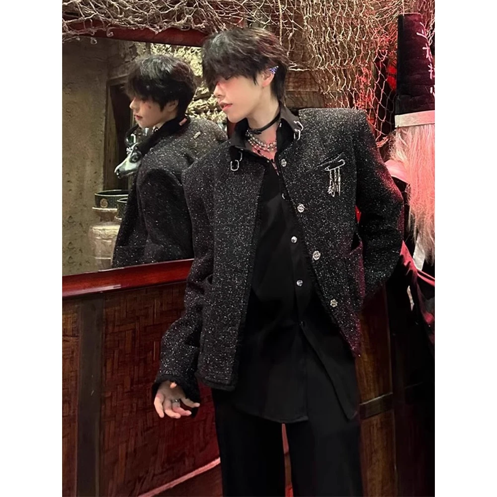 满天星小香风短款正肩外套男秋冬美式高街潮牌高级感痞帅轻奢夹克