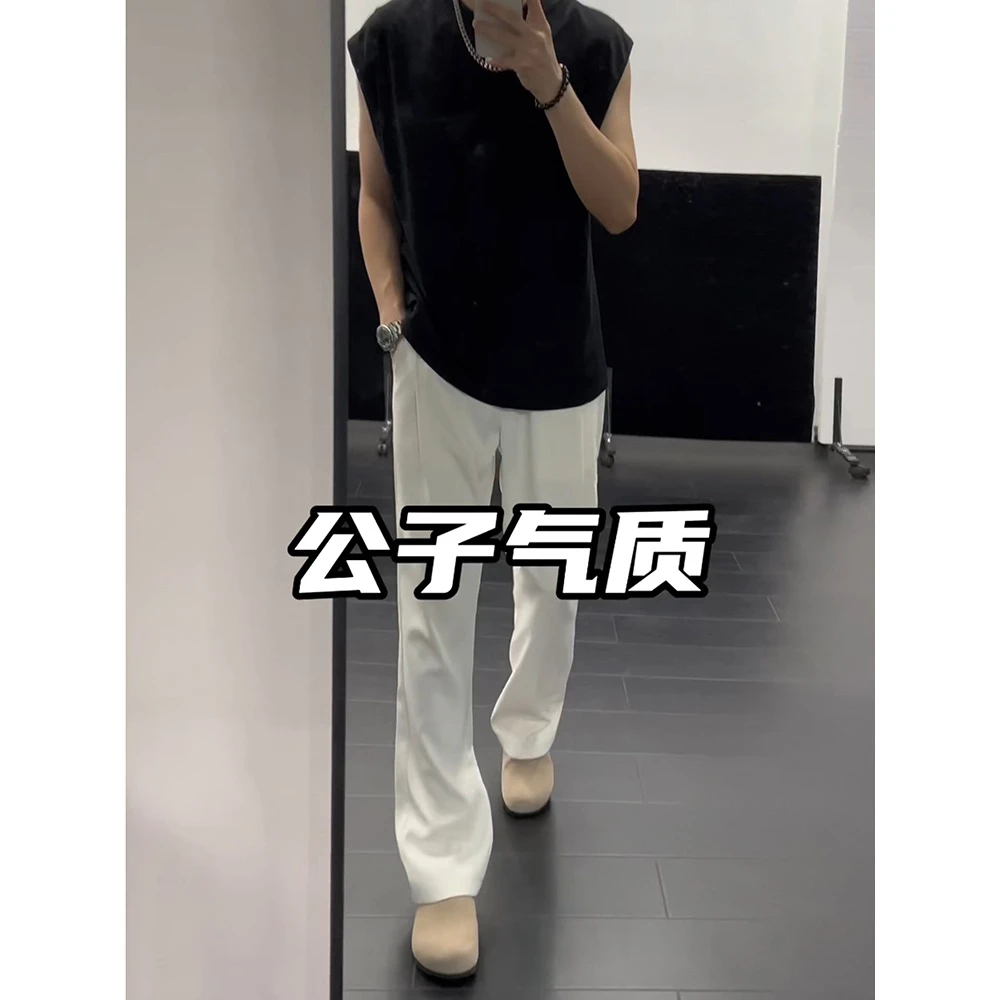 马吉拉冰丝垂感微喇西裤男夏季cleanfit美式潮牌修身直筒显瘦裤子