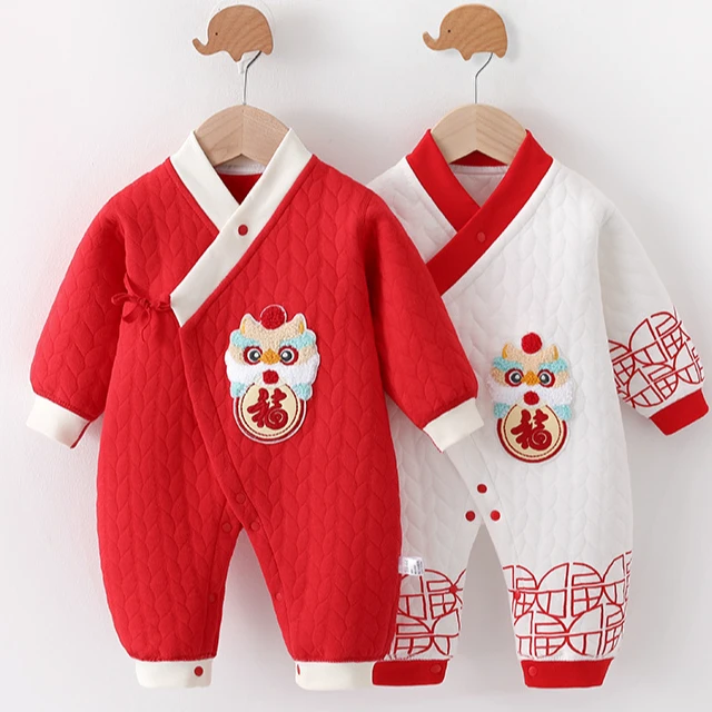 红色婴儿连体保暖中厚空气棉男女宝宝和服新生儿哈衣爬服0-12个月