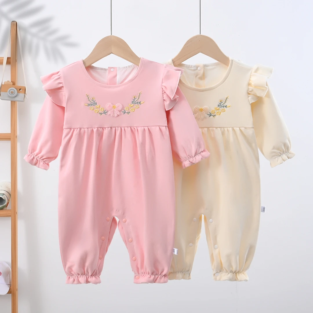 【双层】春秋舒绒棉婴儿连体衣公主风女宝宝哈衣爬服长袖外穿洋气