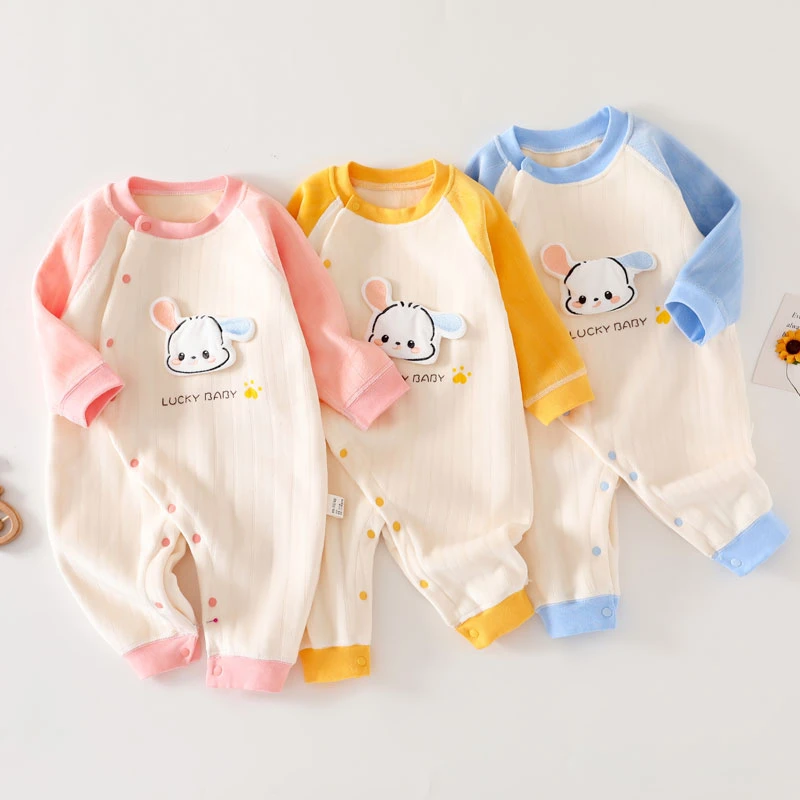 【专柜】秋冬婴儿衣服无骨加绒加厚宝宝连体衣新生儿哈衣偏襟护肚春