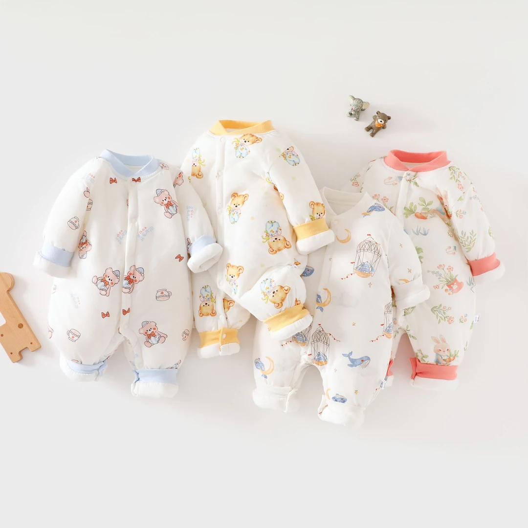 无骨秋冬婴儿150g加棉连体棉衣男女宝宝哈衣新生儿加厚棉袄棉服