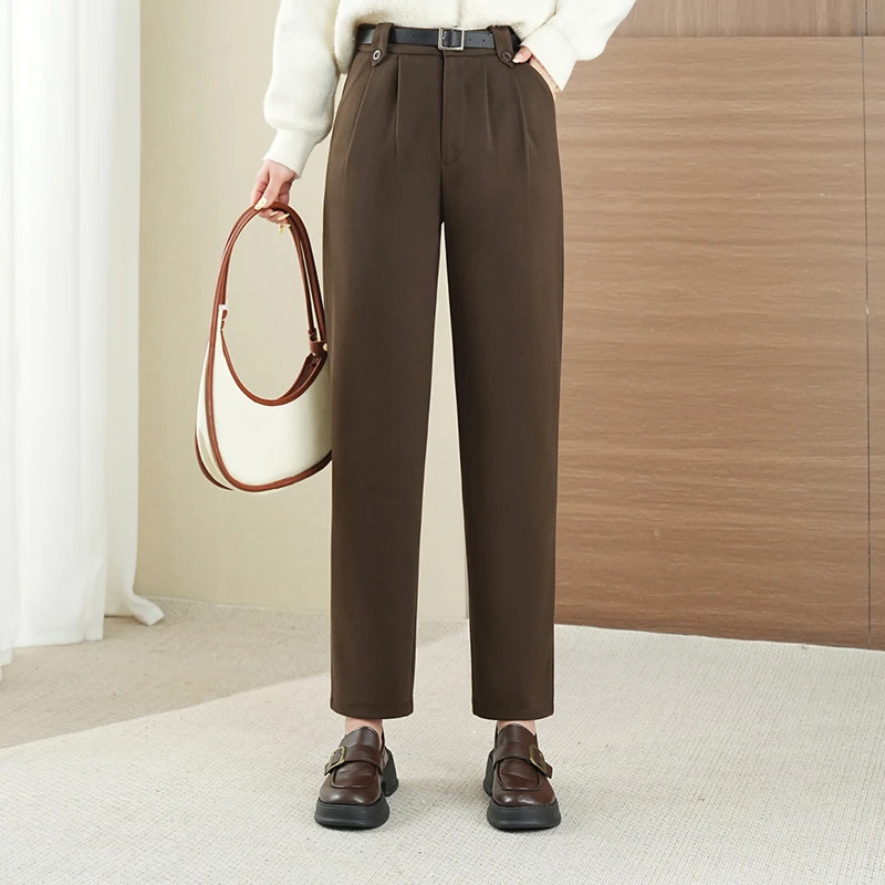 2024高腰毛呢裤子女秋冬加厚显瘦九分休闲奶奶萝卜哈伦老爹裤