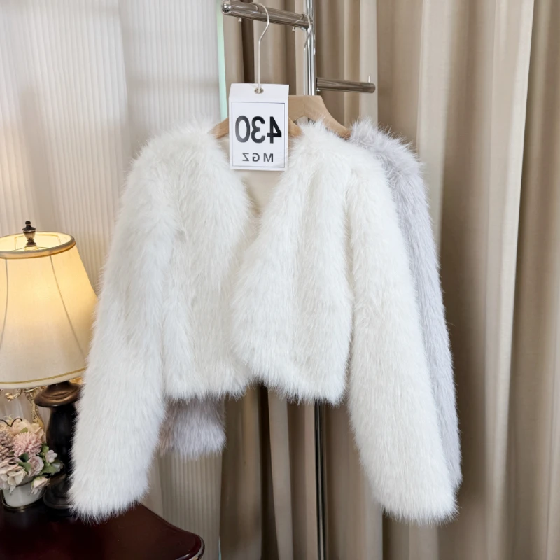 编430秋冬新款韩系加绒加厚毛毛开衫哺乳外套短款上衣女