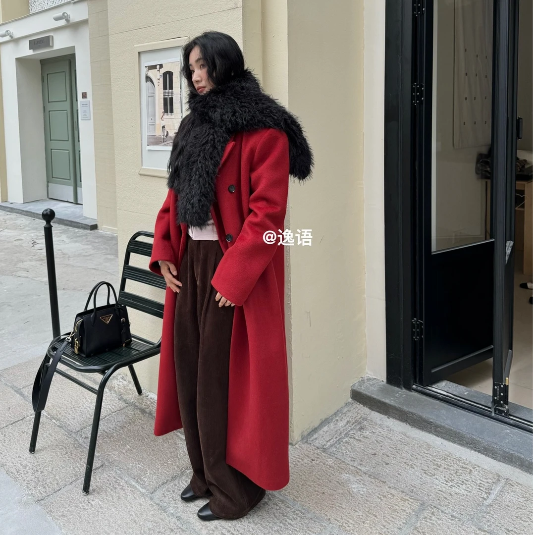 逸语in choose u笑笑家冬季韩系气质长款夹棉毛呢大衣外套女P3053