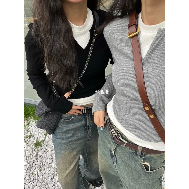 【清 】逸语 IN choose u笑笑家背心+长袖T恤两件套女S7807