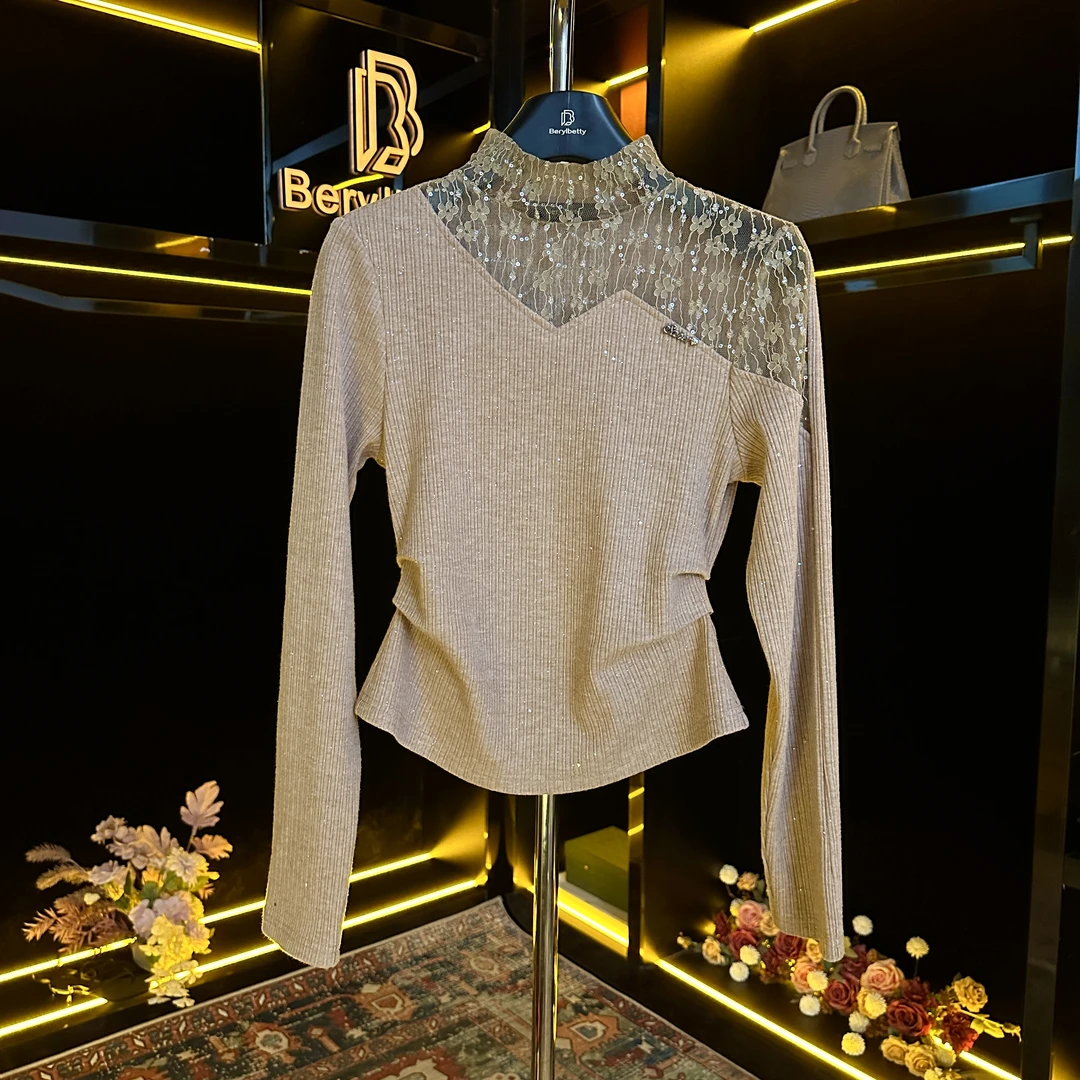berylbetty轻奢百搭修身冬季时尚气质卡其色显瘦上衣HS B1562