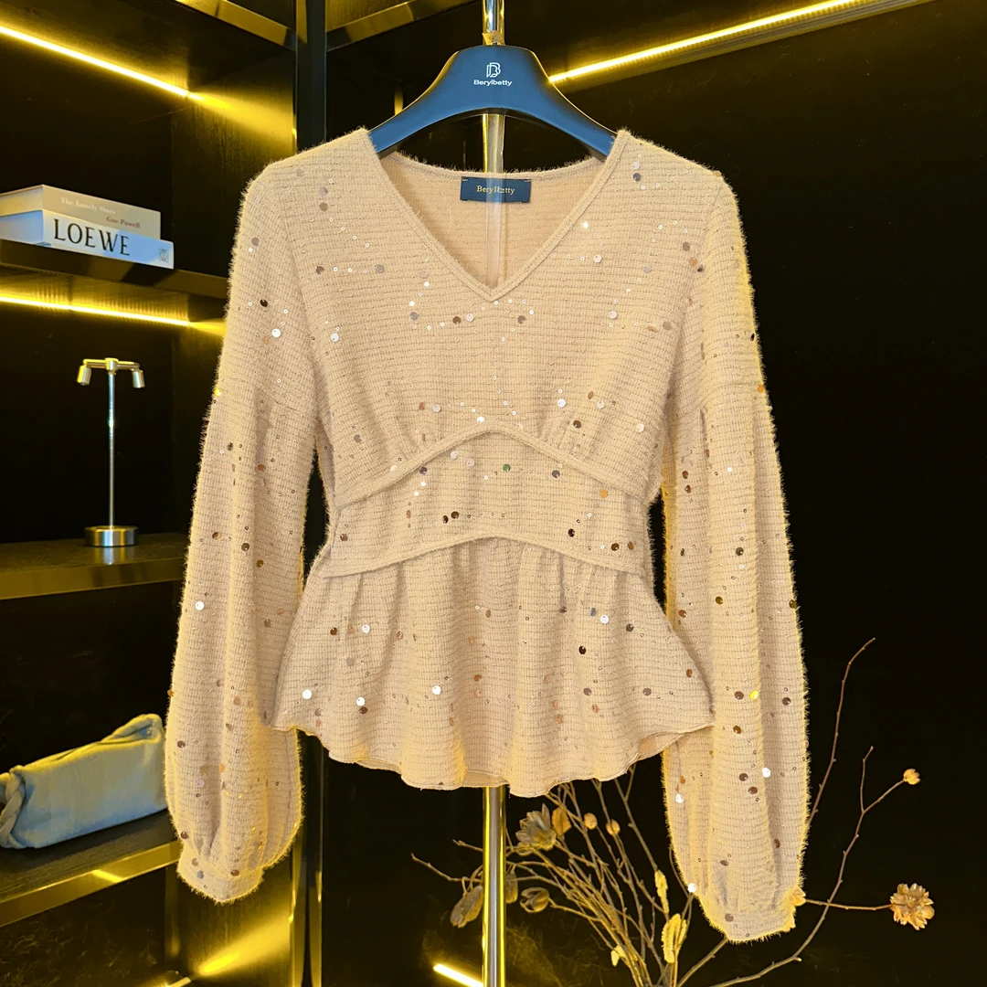 berylbetty秋季新款拼接亮片设计修身百搭上衣Alan B1284