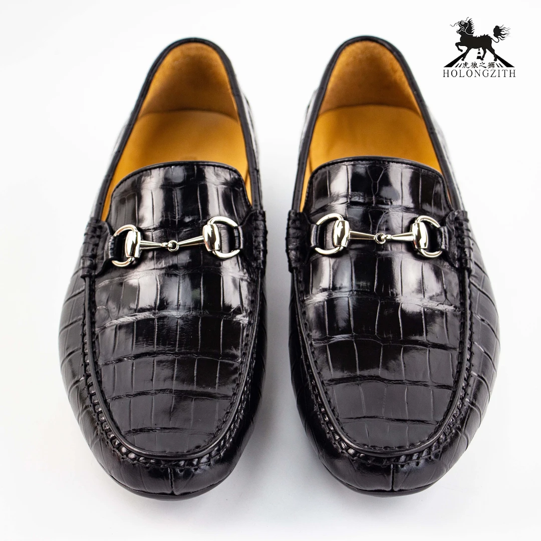 高端鳄鱼皮豆豆鞋男士男鞋时尚休闲半鳄纯手工驾车豆豆鞋百搭