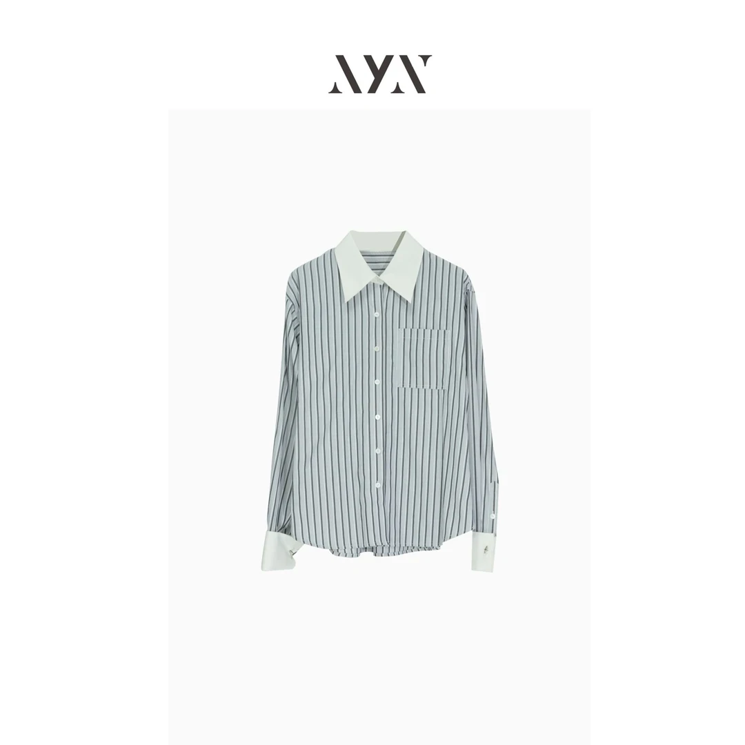 【私服系列】OM 新款翻领撞色口袋条纹衬衫NYN080