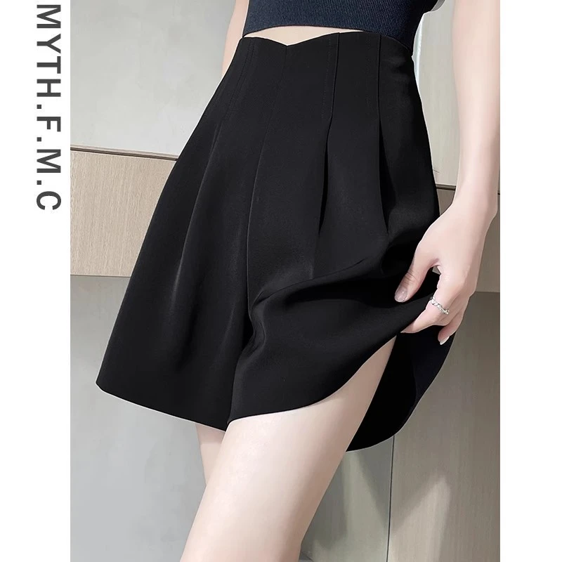 高腰显瘦百搭遮肉a字西装短裤子女夏季薄款冰丝中裤阔腿五分裤裙