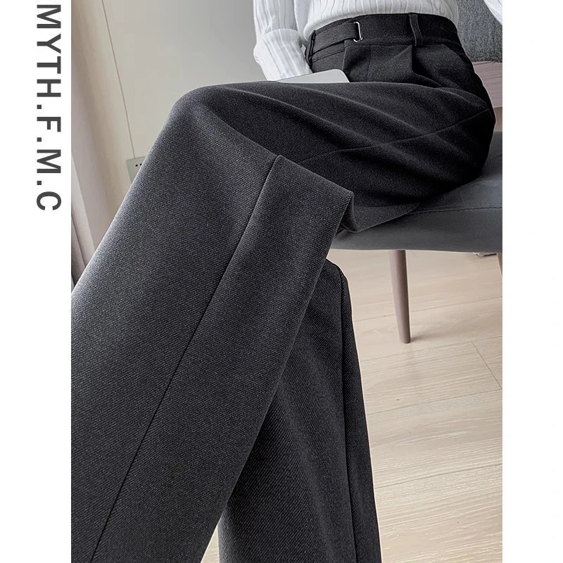 深灰色毛呢高级感西装裤子女秋冬季2024新款窄版直筒阔腿裤垂坠感