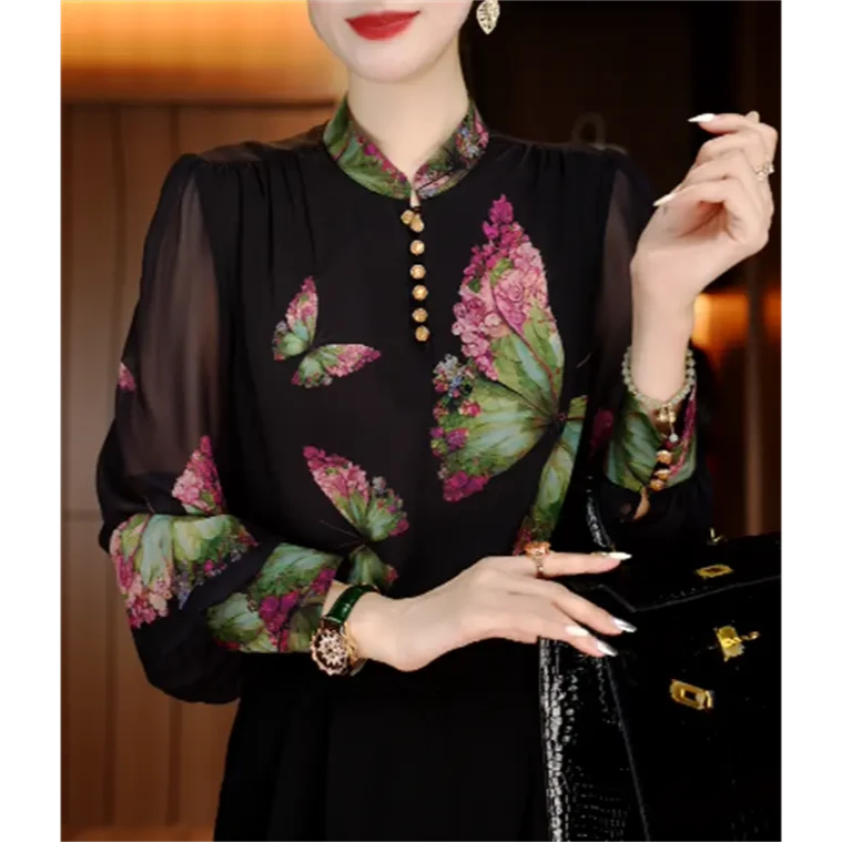 新高端印花女显瘦显白百搭减龄气质时尚套头上衣V24Q0539