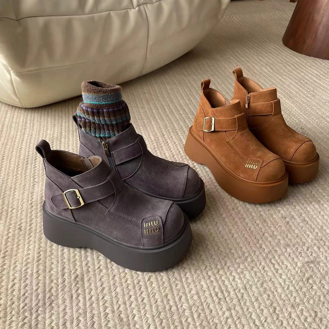 小小苏【冬易3.0】格雷系短靴厚底百搭新品时尚英伦风加绒秋冬高帮
