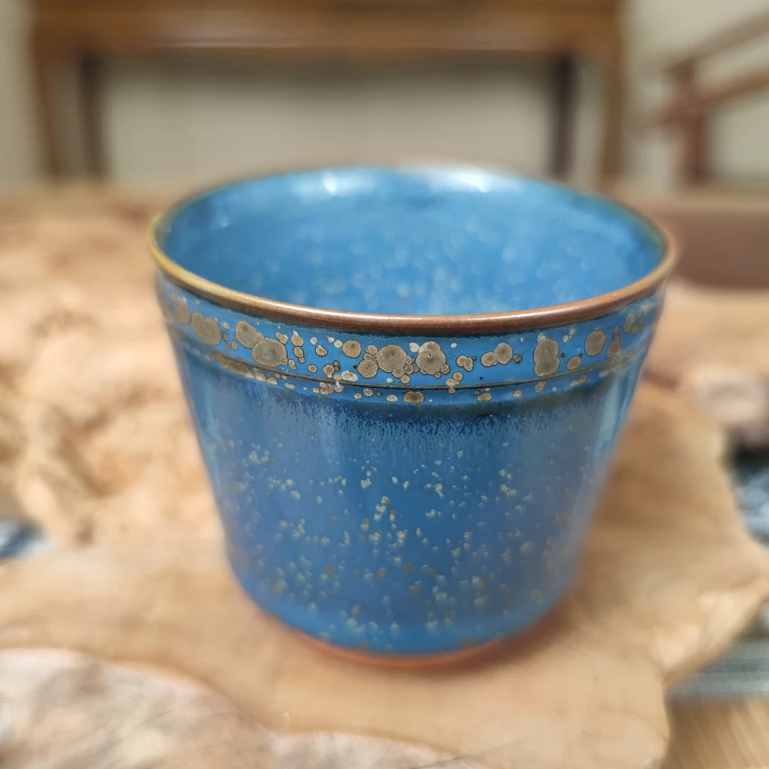 钧瓷湖蓝洒金缸杯 全手工纯矿釉 杨鹏飞作品 纯手工主人杯蓝色