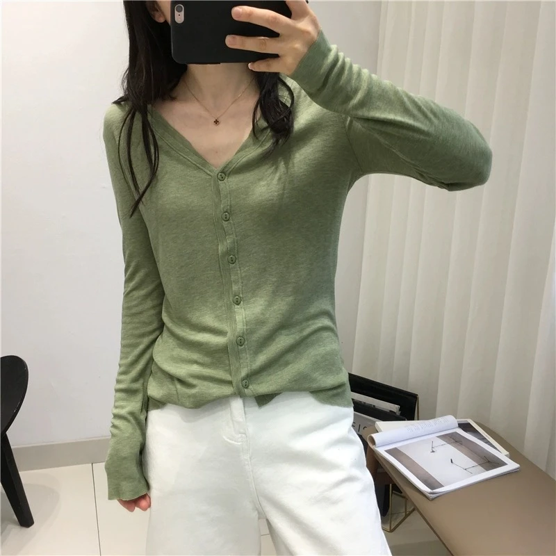 精纺羊毛针织开衫女长袖显瘦外套宽松百搭纯色上衣韩版打底毛衣