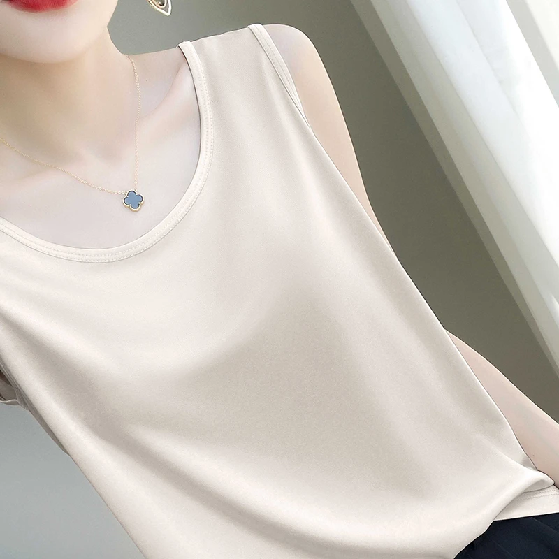 配西装穿的吊带背心女内搭低圆领无袖醋酸面料通勤纯色上衣ZW608