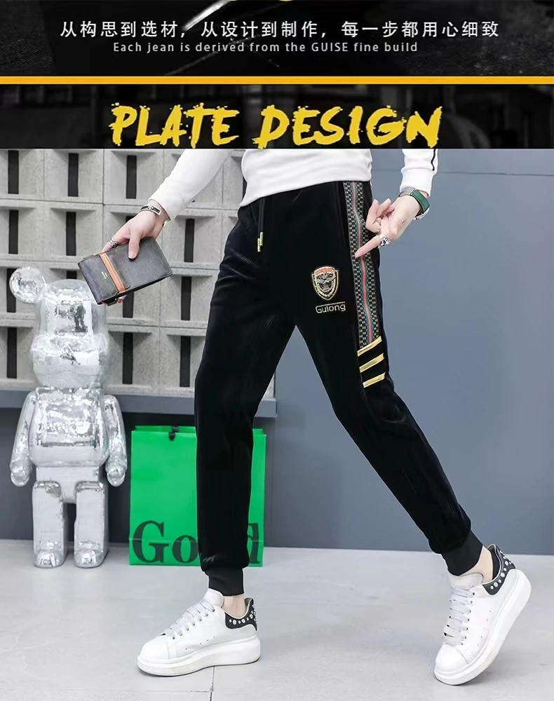 1818男士冬季新款加绒加厚重工刺绣空军一号百搭修身潮流休闲裤