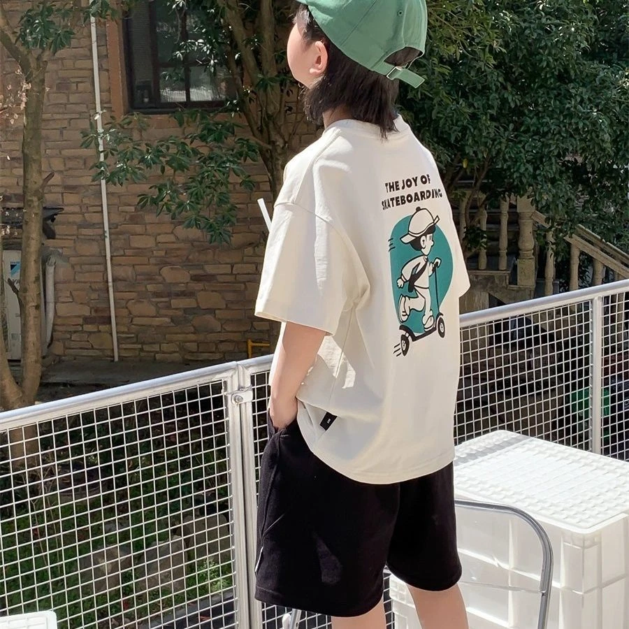 纯棉韩版中大童t恤上衣男童洋气夏季儿童宽松版宝宝潮流帅气男孩