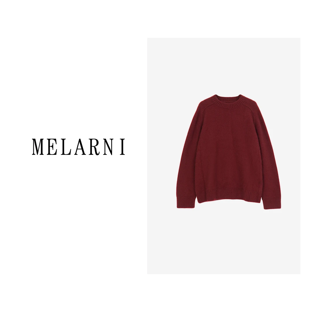 MELARNI/软糯针织时尚休闲纯色简约保暖圆领棉羊毛毛衣MLN11367