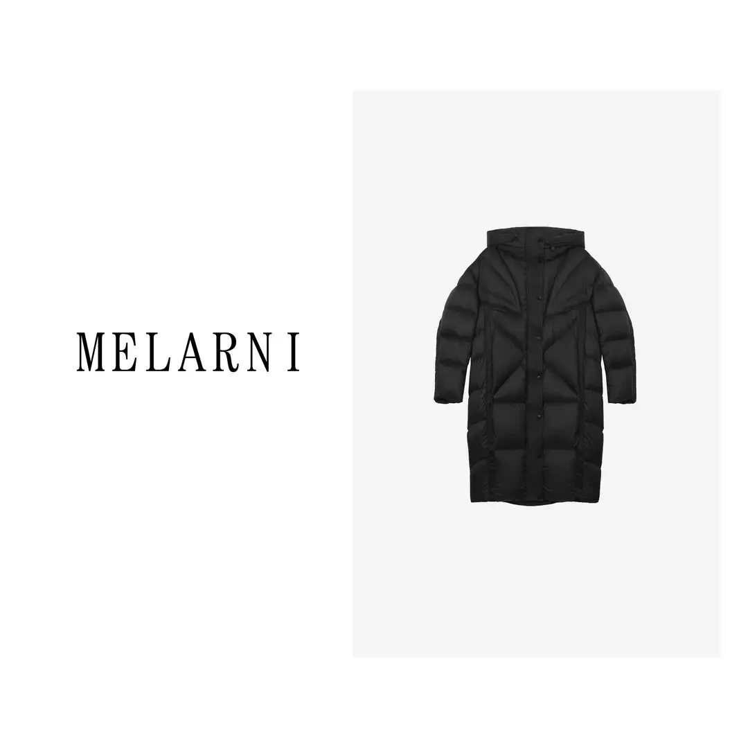【MELARNI】厚实保暖黑色长款羽绒服MLN10640