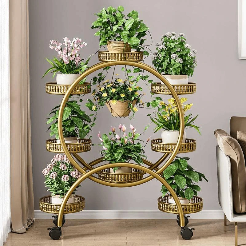 新疆包邮花架子客厅落地式可移动带轮绿萝花盆架铁艺多层阳台花架