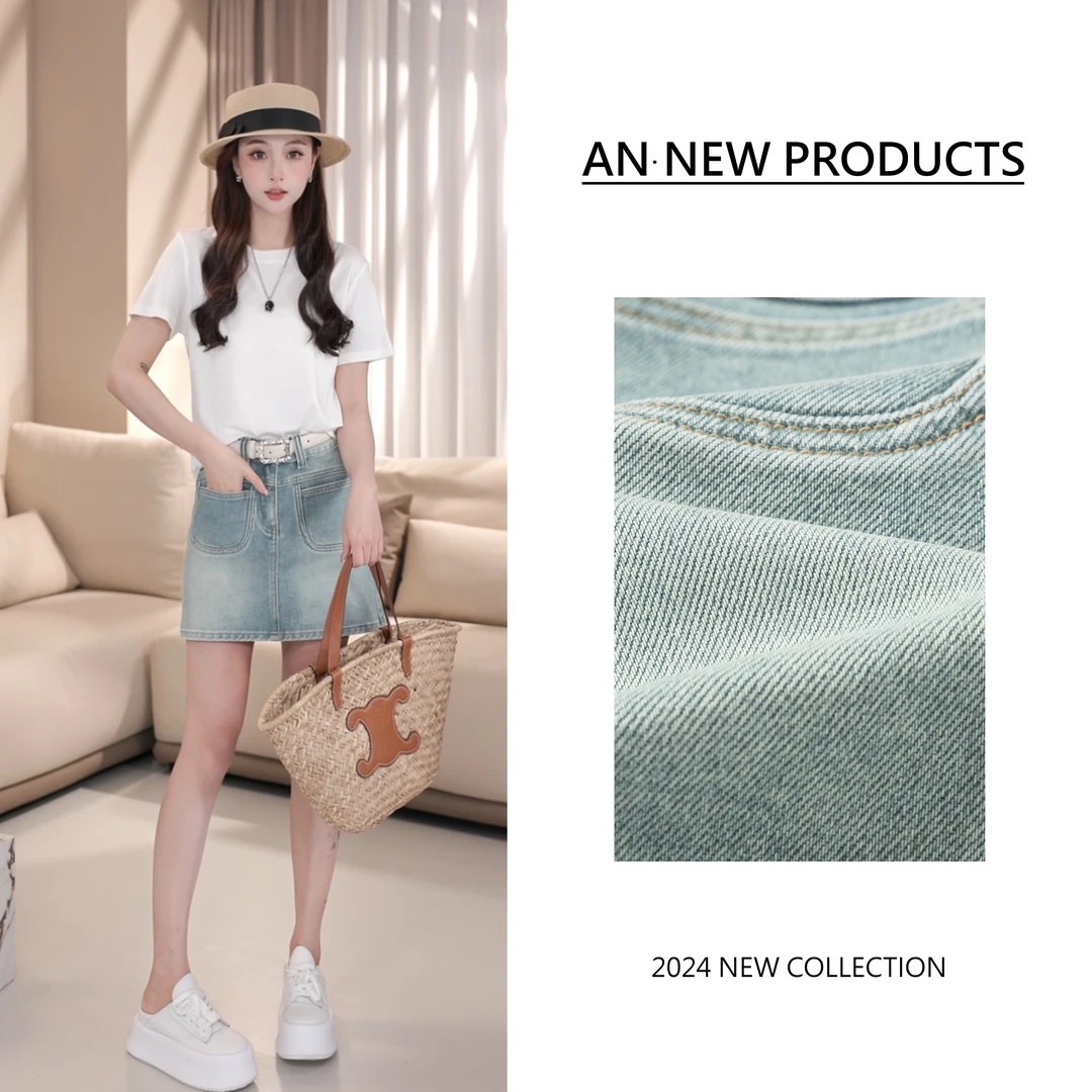 【镜头捕捉器】B3288时尚韩版设计感复古高腰辣妹牛仔短裙配腰带