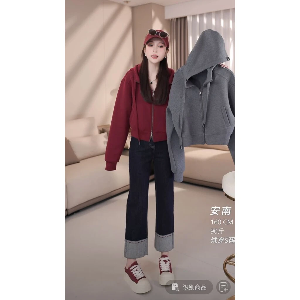 B90182秋季新款时尚休闲小个子洋气数字连帽卫衣外套